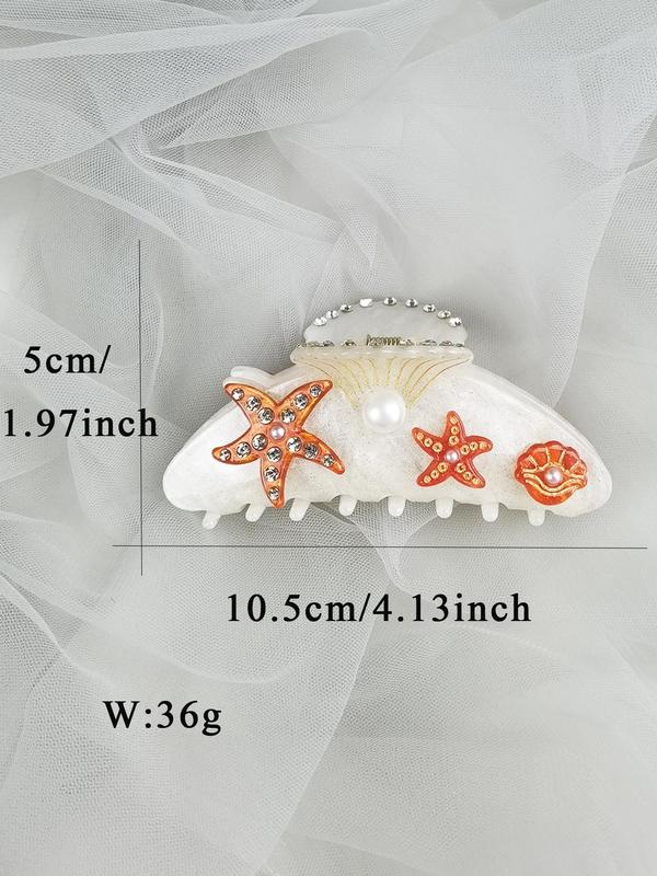 Starfish & Shell Design Hair Claw, Rhinestone & Faux Pearls Decor Claw Clip, Fashionable Hair Accessories for Women & Girls, Cute Lovely Hairwear for Daily Used