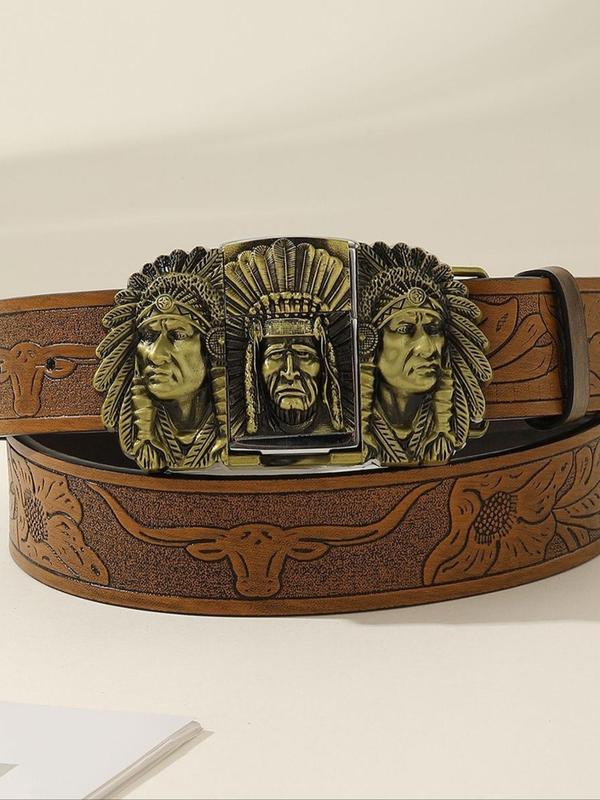 Vintage Western Style Belt, Pu Buckle Belt for Men & Women, Elegant All-match Fashion Accessories for Daily Wear, Exquisite Accessories for Birthday Gifts