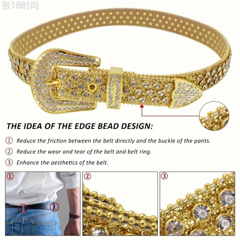 Shiny Y2K Western Rhinestone Belt For Men And Women - Denim Cowgirl Crystal Stud Designer Belt For Denim Jeans Dress