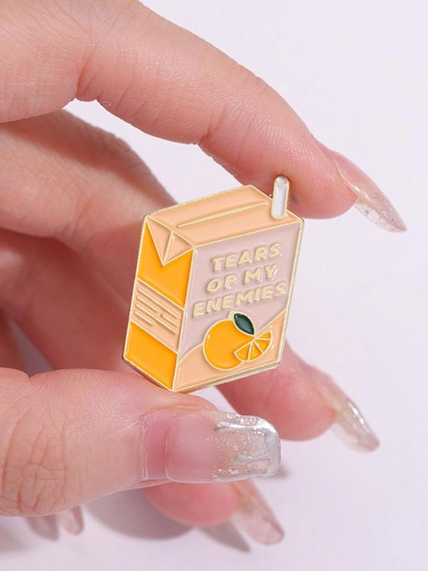 Orange Juice Box Design Pin Brooch, Cute Fashion Alloy Badge for Vacation Holiday Gift, Enamel Pin Suitable for Backpacks, Jeans, Scarves, Hats Decoration