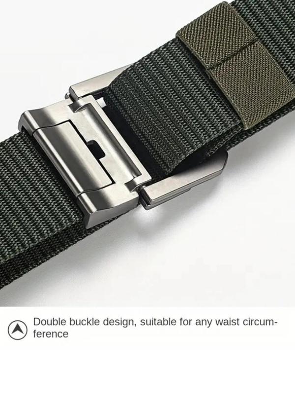 Men's Simple Style Belt, Alloy Double Buckle High Quality Tape Belt, Casual Solid Color Belt for Men & Women