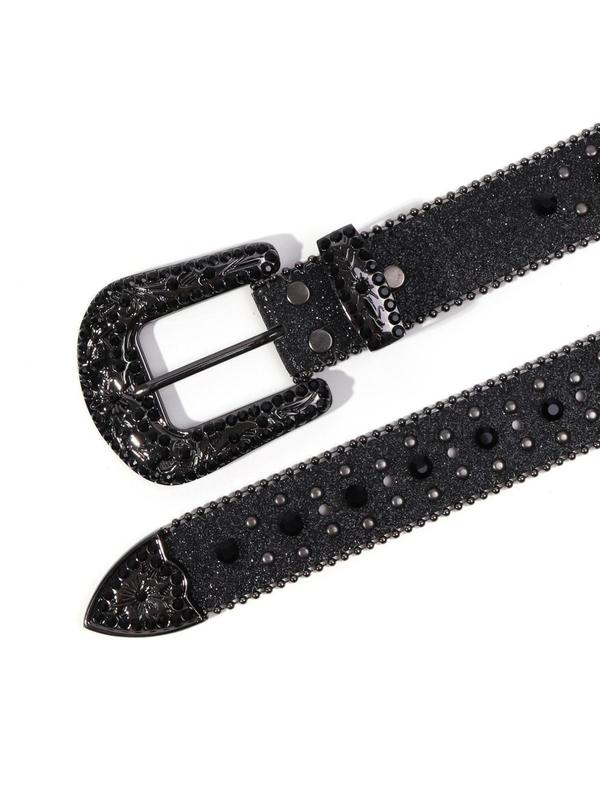 Punk Style Rhinestone Decorated Pu Buckle Belt, Designer Belt, Fashion Cross Designer Belt for Party, Daily Clothing Decor, Summer Trendy All-match & Exquisite Belt for Birthday Gift, Male Accessories Goth