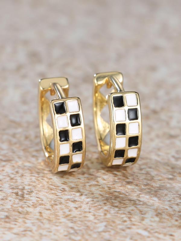 Fashionable Checkerboard Pattern Hoop Earrings, Elegant Jewelry for Women for Party, Daily Clothing Decor, Trendy All-match & Exquisite Jewelry for Birthday Gift