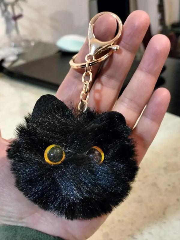 2024 New Style Cute Cat Design Plush Keychain, Fashionable Pom Pom Decor Keychain for Women & Girls, Fashionable Accessories for Bag & Purse Decoration