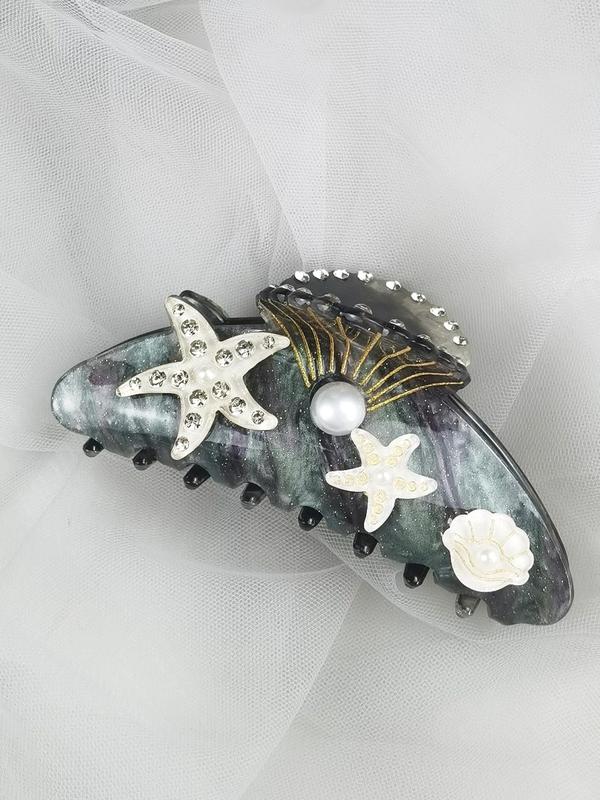 Starfish & Shell Design Hair Claw, Rhinestone & Faux Pearls Decor Claw Clip, Fashionable Hair Accessories for Women & Girls, Cute Lovely Hairwear for Daily Used