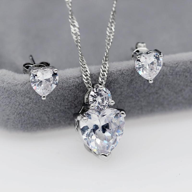 Red Crystal Heart Necklace and Earrings Wedding  Set for Women BME53