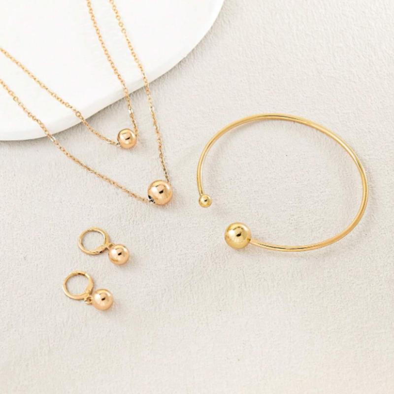 1set Women's Exaggerated Plated Ball Design Necklace + Bracelet + Earrings Combo