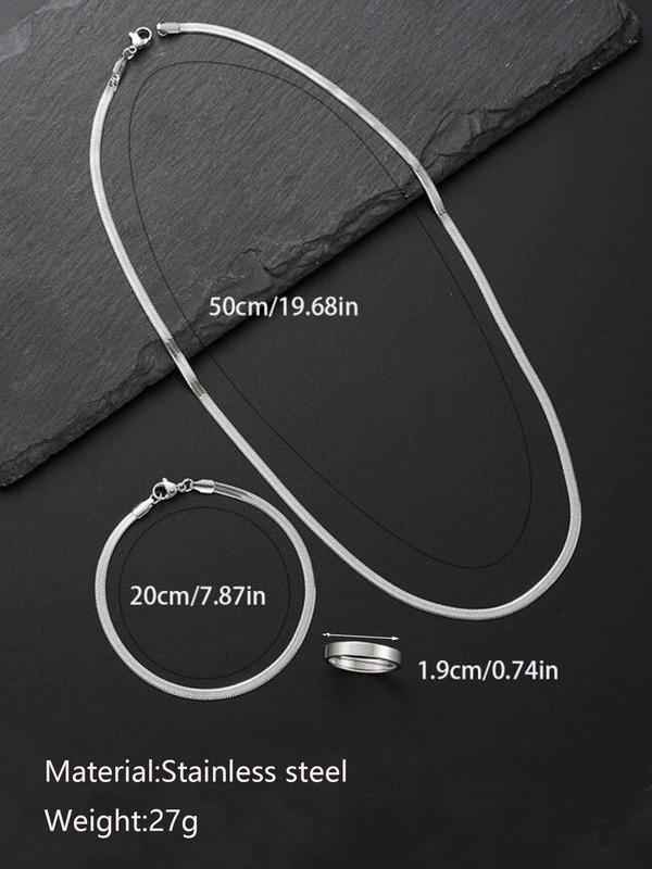 Men's Punk Style Stainless Steel Jewelry Set, Casual Matching Jewelry Set Including Necklace & Bracelet & Ring, Fashion Accessories for Party, Daily Clothing Decor