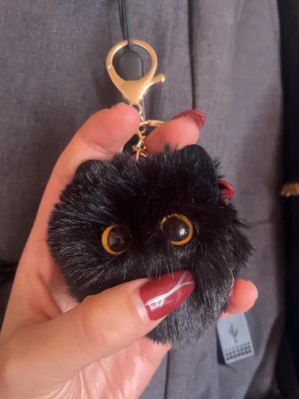 2024 New Style Cute Cat Design Plush Keychain, Fashionable Pom Pom Decor Keychain for Women & Girls, Fashionable Accessories for Bag & Purse Decoration