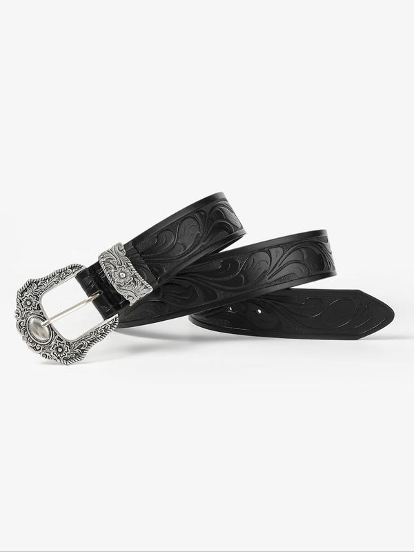 Punk Embossed Pu Buckle Belt, Y2k Style Fashion Vintage Western Belt for Women, All-match Clothes Accessories