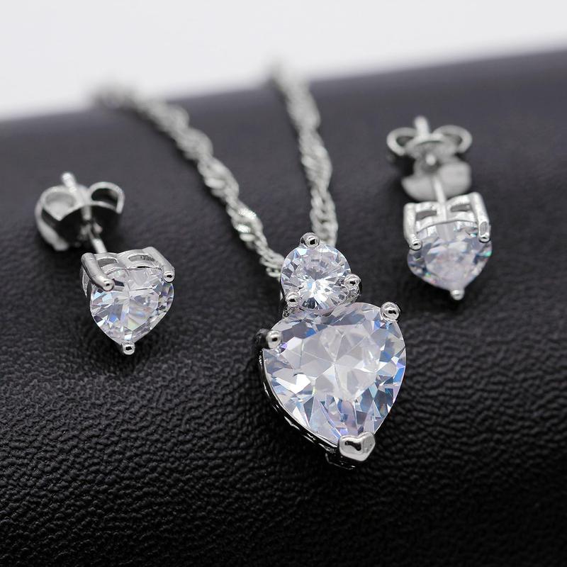 Red Crystal Heart Necklace and Earrings Wedding  Set for Women BME53