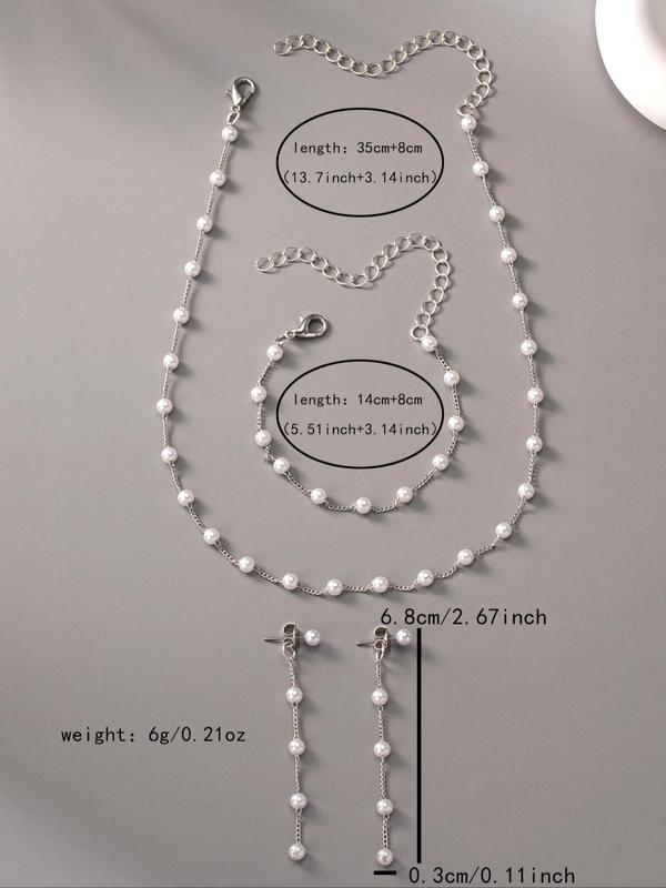 Women's Elegant Faux Pearl Decorated Jewelry Set, 4pcs Exquisite Trendy Necklace & Bracelet & Dangle Earrings, Chic Jewelry Set As Gift for Girlfriend