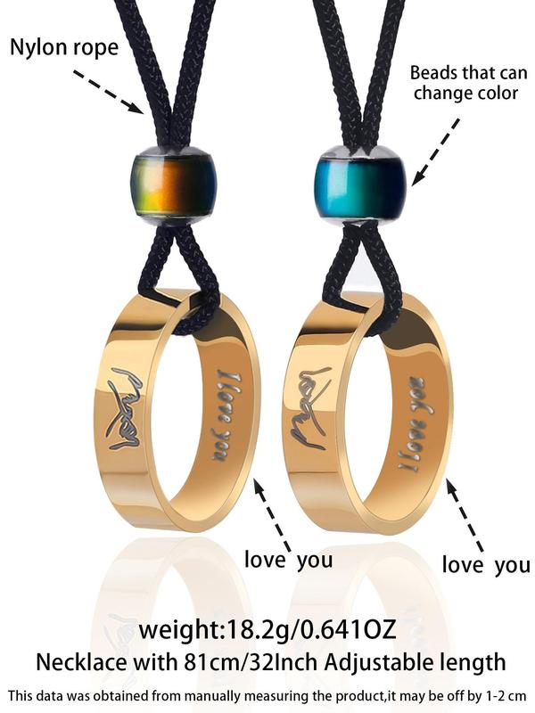 Couple's Ring Pendant Couple Necklace, Fall 2024 New Style Letters Pattern Necklace, Unisex Necklace for Daily Back To School Jewelry for Birthday Gift Gold Jewelry