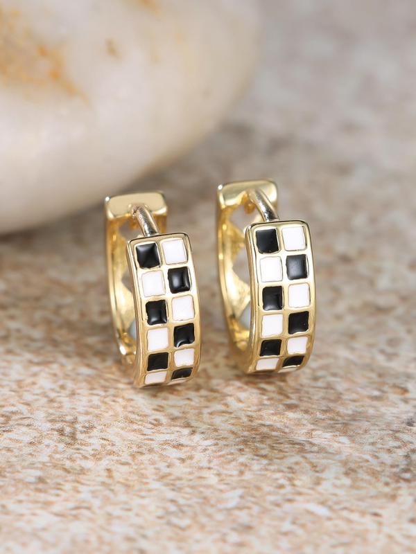 Fashionable Checkerboard Pattern Hoop Earrings, Elegant Jewelry for Women for Party, Daily Clothing Decor, Trendy All-match & Exquisite Jewelry for Birthday Gift