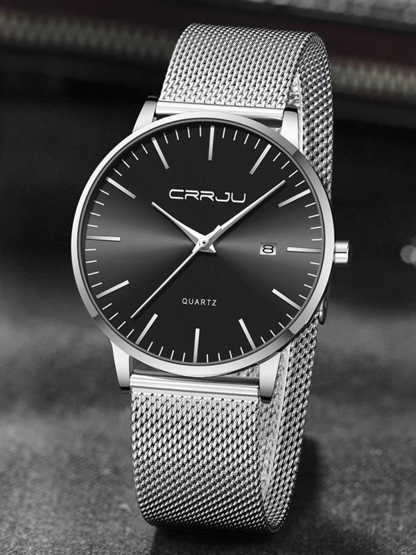 Men's Minimalist Round Dial Quartz Watch, Fashionable Waterproof Watch with Stainless Steel Strap, Trendy All-match Watch for Birthday Gift