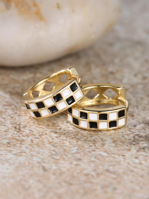 Fashionable Checkerboard Pattern Hoop Earrings, Elegant Jewelry for Women for Party, Daily Clothing Decor, Trendy All-match & Exquisite Jewelry for Birthday Gift