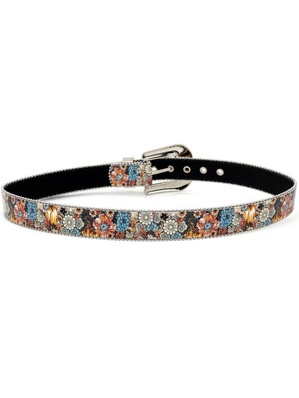 Fashion Floral Pattern Rhinestone Decorated Pu Buckle Belt, Fashion Belt for Party, Daily Clothing Decor, Trendy All-match & Exquisite Belt for Women & Girls