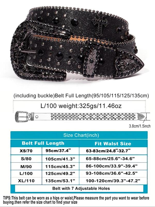 Punk Style Rhinestone Decorated Pu Buckle Belt, Designer Belt, Fashion Cross Designer Belt for Party, Daily Clothing Decor, Summer Trendy All-match & Exquisite Belt for Birthday Gift, Male Accessories Goth