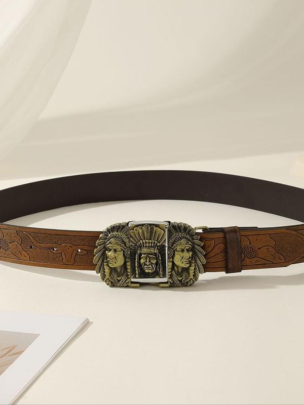 Vintage Western Style Belt, Pu Buckle Belt for Men & Women, Elegant All-match Fashion Accessories for Daily Wear, Exquisite Accessories for Birthday Gifts