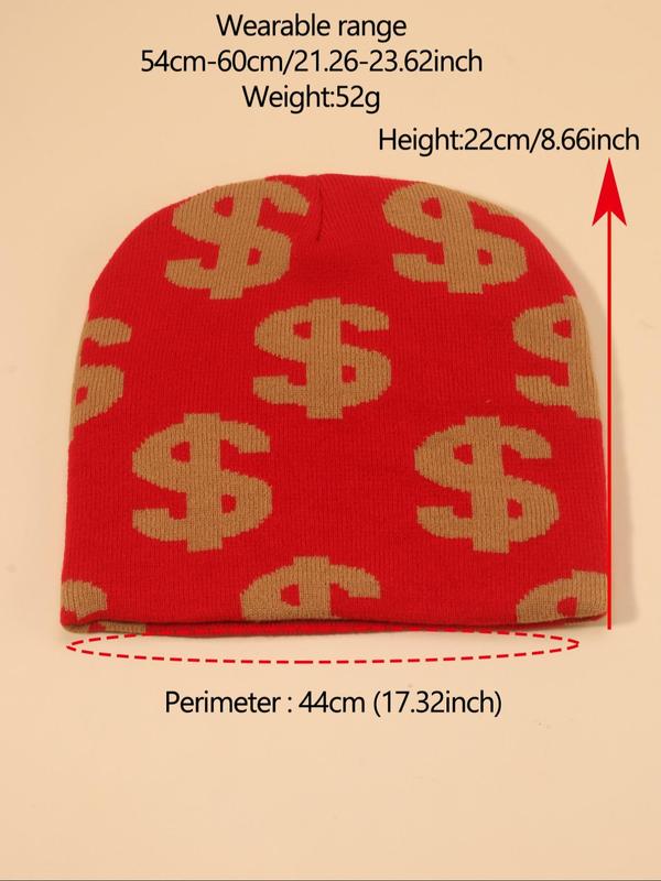 Unisex Colorblock Dollar Pattern Y2K Beanie Hat, Casual Trendy Soft Comfy Beanie Cap, Fashionable Hat for Fall & Winter for Men & Women