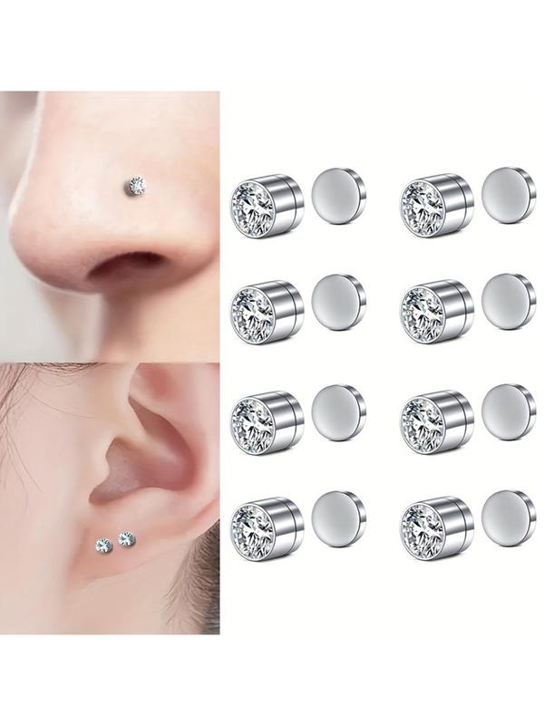 Rhinestones Decor Magnetic Nose Ring, Stainless Steel Nose Ring, Fashion Jewelry for Party, Daily Clothing Decor, Trendy All-match & Exquisite Jewelry for Birthday Gift