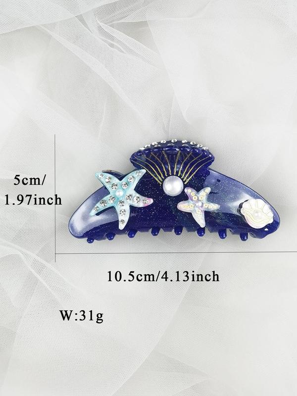 Starfish & Shell Design Hair Claw, Rhinestone & Faux Pearls Decor Claw Clip, Fashionable Hair Accessories for Women & Girls, Cute Lovely Hairwear for Daily Used