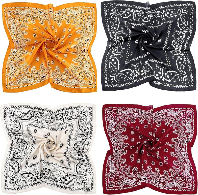 4 count 27'' Square Satin  Scarves Satin Bandanas for Women Satin Headband Scarves Silk Feeling Scarf Boho Headwear