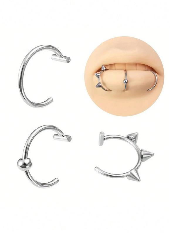 Punk Style Spike Design Lip Ring Set, 2024 New Style Fashionable Non Piercing Jewelry for Women & Men, Trendy All-match & Exquisite Jewelry for Birthday Gift