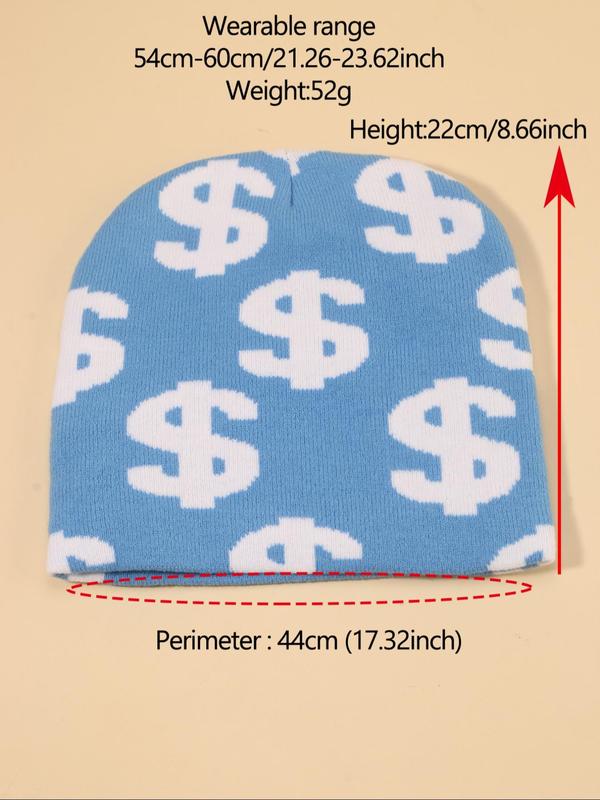 Unisex Colorblock Dollar Pattern Y2K Beanie Hat, Casual Trendy Soft Comfy Beanie Cap, Fashionable Hat for Fall & Winter for Men & Women