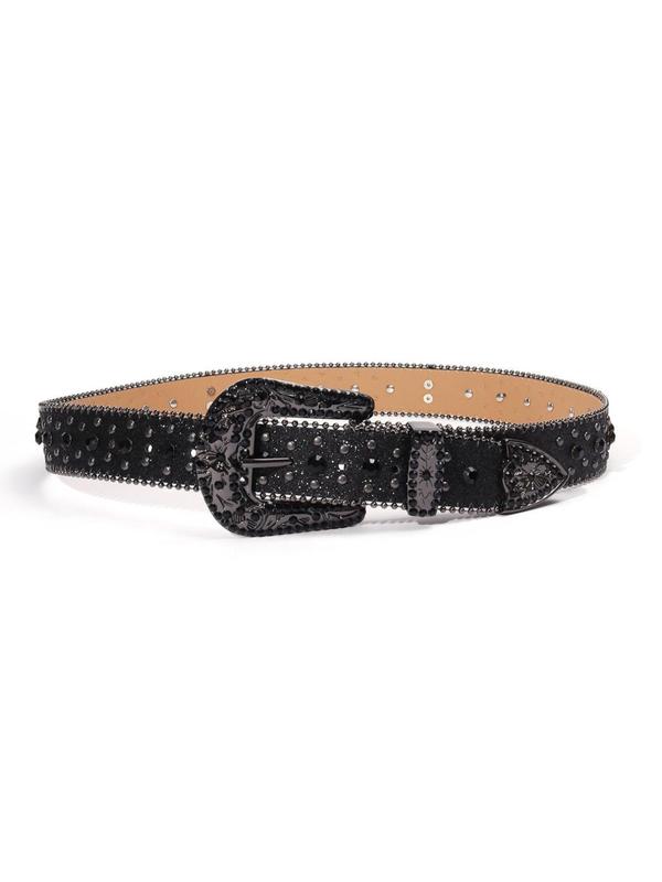 Punk Style Rhinestone Decorated Pu Buckle Belt, Designer Belt, Fashion Cross Designer Belt for Party, Daily Clothing Decor, Summer Trendy All-match & Exquisite Belt for Birthday Gift, Male Accessories Goth