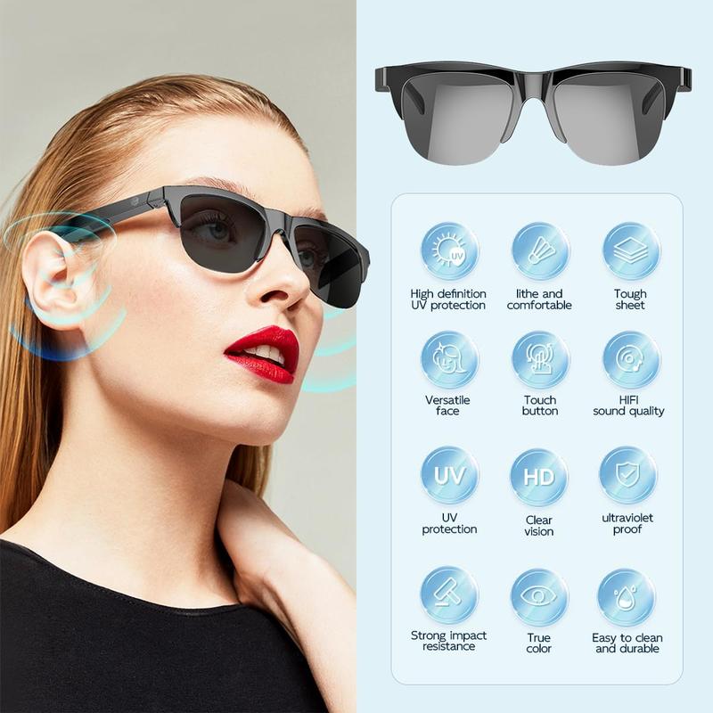 New Smart Wireless Sunglasses Wireless Calls Music Playback Outdoor Sports Headphones Rechargeable Hifi Sound Quality Hd Lenses Black Technology Touch Long Battery Life Uv Protection,waterproof, christmas gift ideas Black Friday Deals tiktok shop store