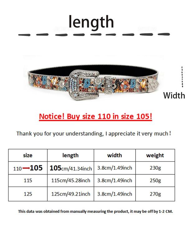 Fashion Floral Pattern Rhinestone Decorated Pu Buckle Belt, Fashion Belt for Party, Daily Clothing Decor, Trendy All-match & Exquisite Belt for Women & Girls