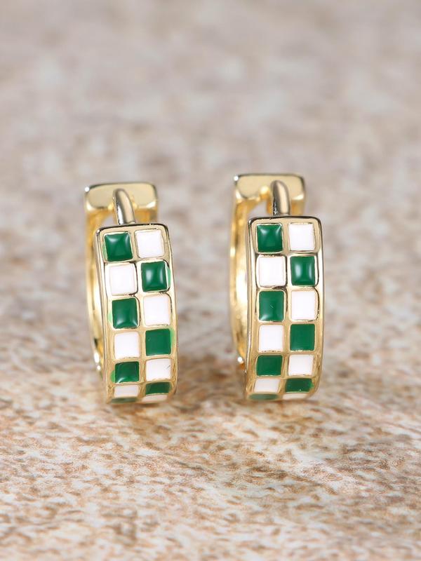 Fashionable Checkerboard Pattern Hoop Earrings, Elegant Jewelry for Women for Party, Daily Clothing Decor, Trendy All-match & Exquisite Jewelry for Birthday Gift