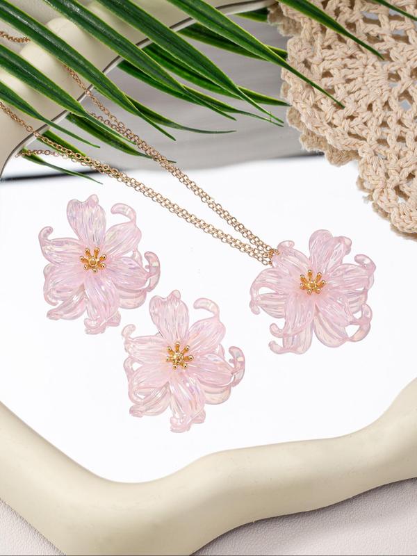 Cute Flower Design Earring and Necklace Set, Fashionable Adjustable Jewelry for Women & Girls for Party, Daily Clothing Decor, Trendy All-match & Exquisite Jewelry for Birthday Gift