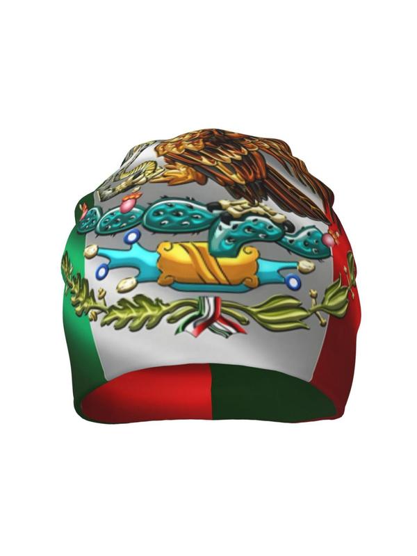 Mexico Flag & Eagle Print Beanie Cap,  Street Trend Beanie Hat, Color-block Ski Caps, Bonnet Hats for Fall & Winter, Fashion Accessories for Men & Women