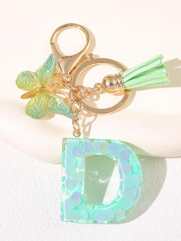 Cute Letter & Butterfly Design Keychain, Fashionable Resin Initial Letter Keychain for Women & Girls, Trendy All-match Keychain for Birthday Gift