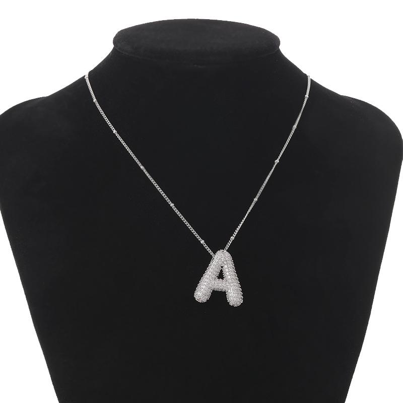 Bubble Letter Necklace Silver Plated with CZ - Trendy Initial Necklace, Neckalce for Women Men