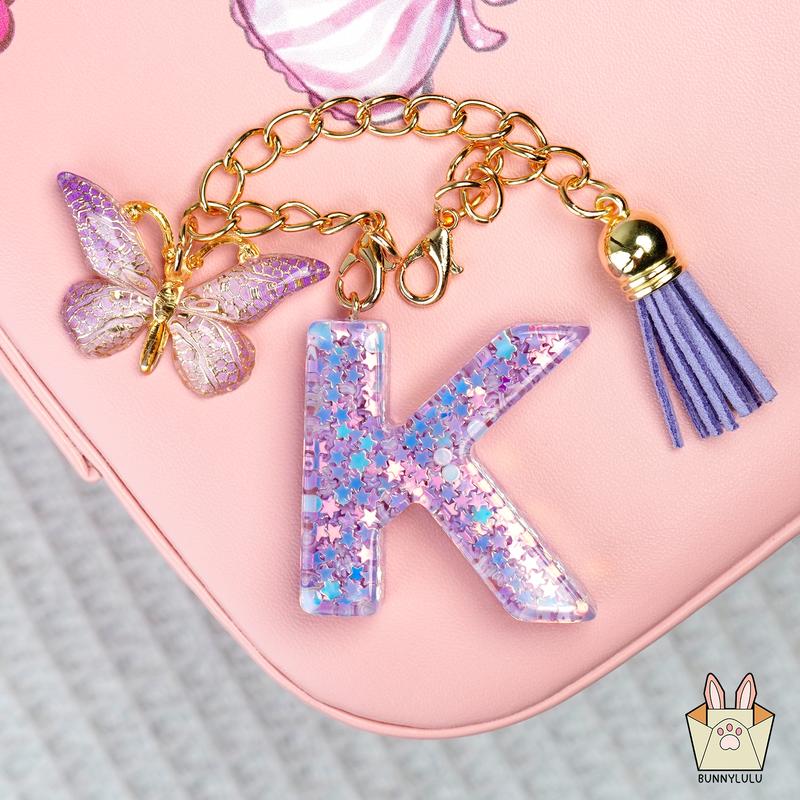 Personalized Initial Keychains with Tassel for Men and Women - Glittering Holiday Birthday Christmas Friendship Gift - Bag Purse Accessory