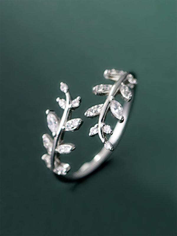 Women's Elegant Rhinestone Decorated Leaf Design Cuff Ring, Exquisite Trendy Ring, Fashionable Jewelry for Women As Gift