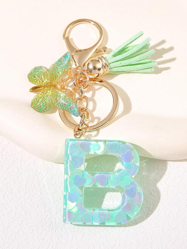 Cute Letter & Butterfly Design Keychain, Fashionable Resin Initial Letter Keychain for Women & Girls, Trendy All-match Keychain for Birthday Gift