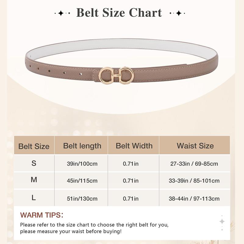 AWAYTR Womens Reversible Thin Belt Skinny Waist Leather Belts with Horseshoe Buckle 2 in 1 Ladies Fashion Belt for Jeans Dress