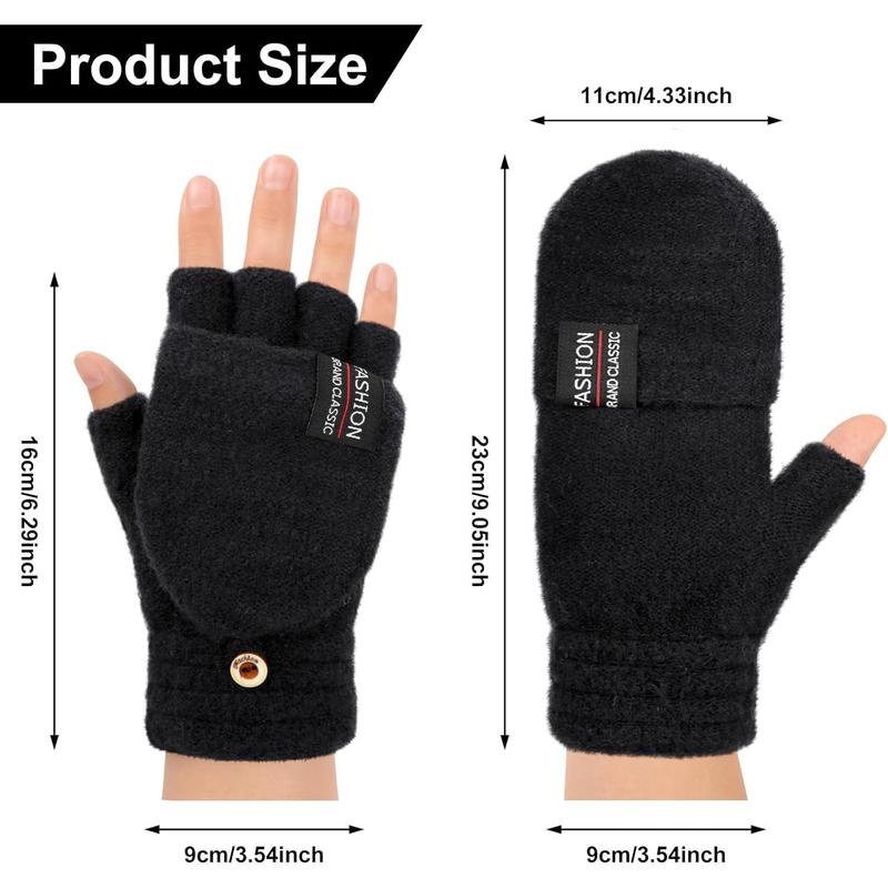 Womens Winter Gloves, 2 Pack Warm Knitted Convertible Fingerless Gloves for Women Gifts with Mittens Cover Cap