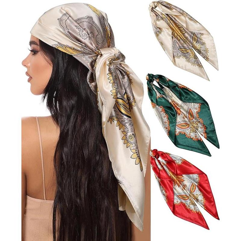 35” Large Square Satin Head Scarf - 3count Satin Hair Scarves Silk Bandana Scarf Headscarf Silk Feeling Scarf for Women