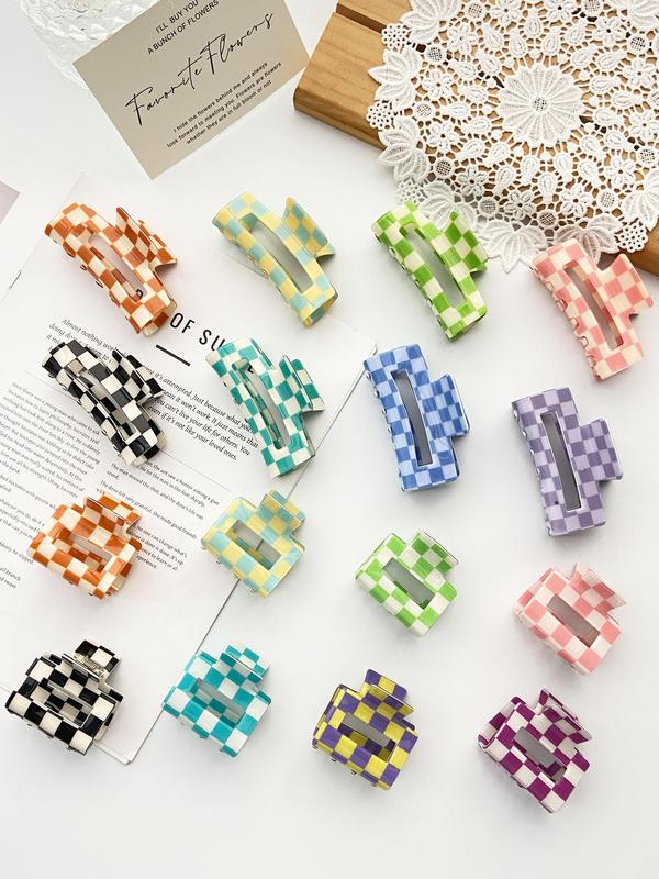 Checkerboard Pattern Hair Claws, Casual Retro Hair Accessories for Women & Girls, Minimalist Headwear Suitable for Thick Hair