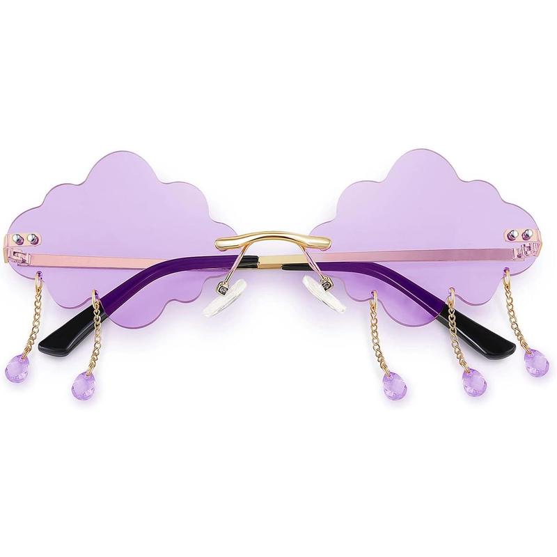 FEISEDY Retro Dripping Cloud Shaped Tassel Sunglasses Rimless Women Funny Party Disco Eyewear B2834