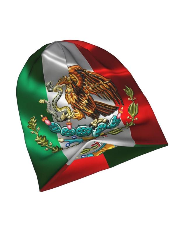 Mexico Flag & Eagle Print Beanie Cap,  Street Trend Beanie Hat, Color-block Ski Caps, Bonnet Hats for Fall & Winter, Fashion Accessories for Men & Women