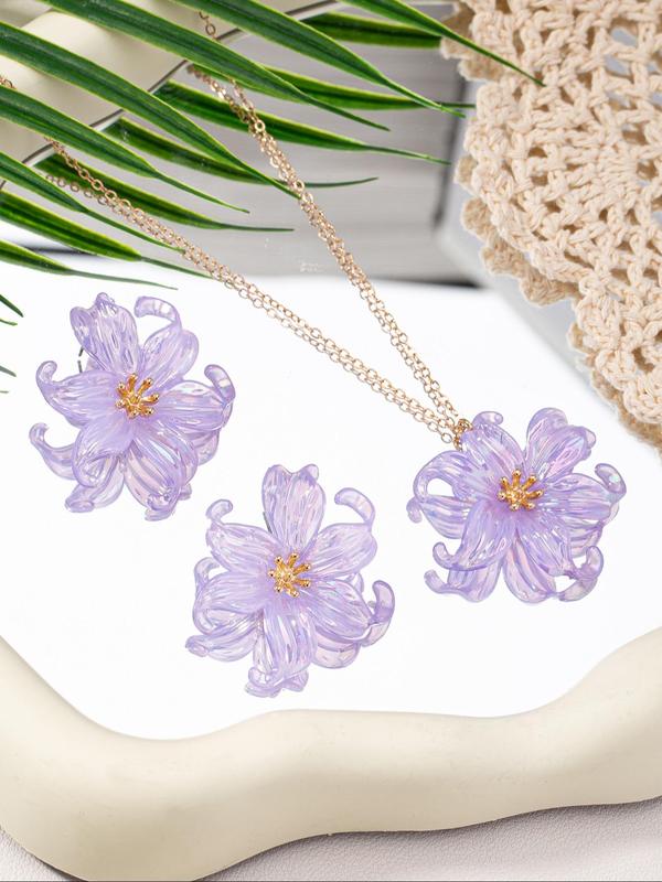 Cute Flower Design Earring and Necklace Set, Fashionable Adjustable Jewelry for Women & Girls for Party, Daily Clothing Decor, Trendy All-match & Exquisite Jewelry for Birthday Gift