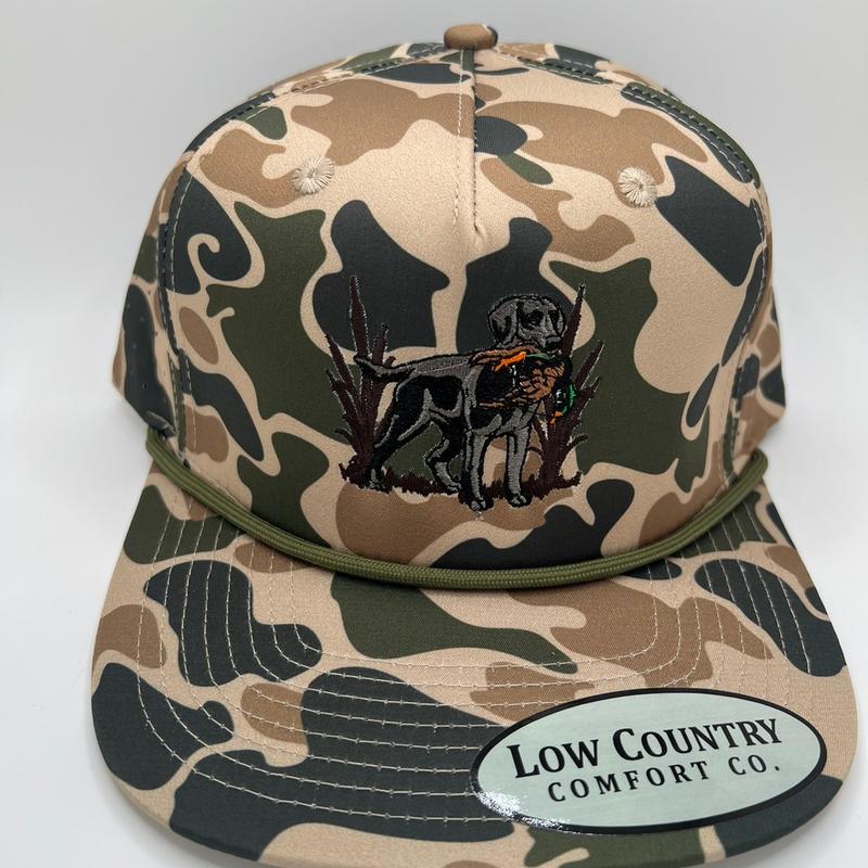 Lab Duck Old School Camo 5 panel performance rope hat by Riverbed Threads