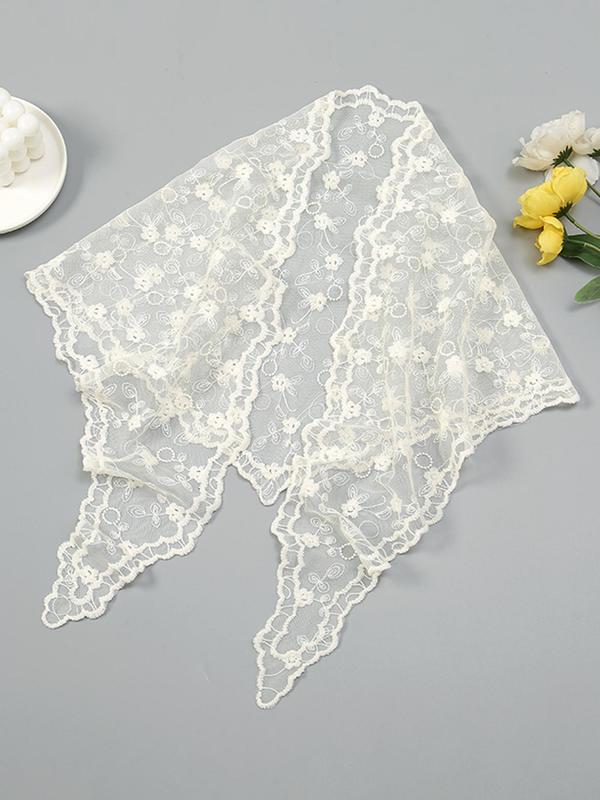 Women's Floral Lace Scarf, Casual Versatile Scarf for Women, Fashion Accessories for Daily Wear, Trendy All-match & Exquisite Scarf for Birthday Gift