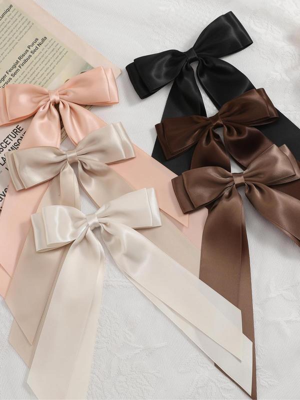 Solid Color Bow Decor Hair Clip, Cute Hair Accessories for Women & Girls, Minimalist Headwear Suitable for Thick Hair